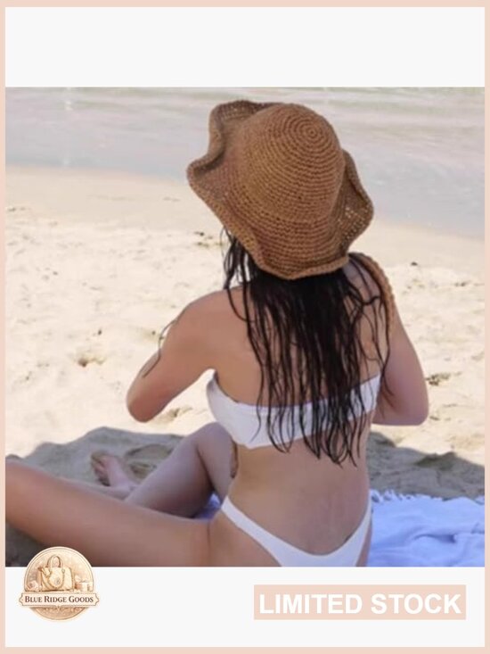 Straw Summer Sun Hat Wide Brim Floppy Bucket Hat Foldable Beach Travel UV main image 5